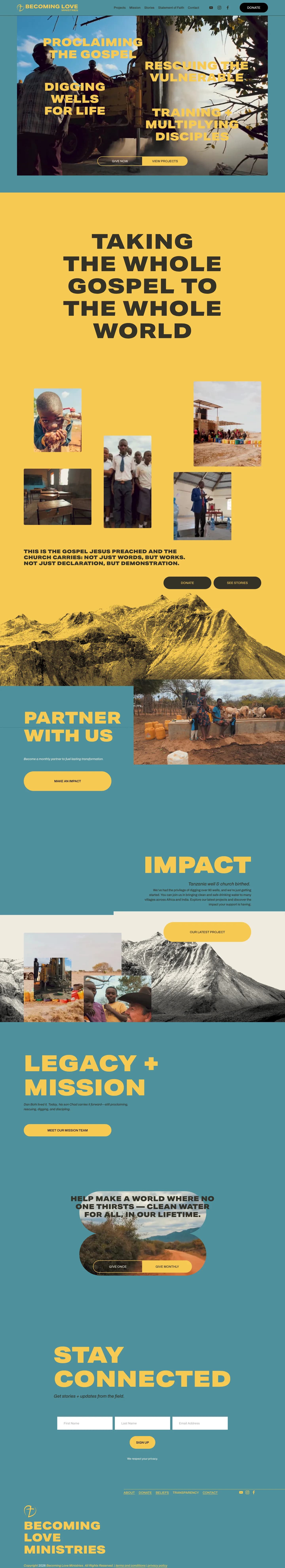 Becoming Love Ministries website, full home page