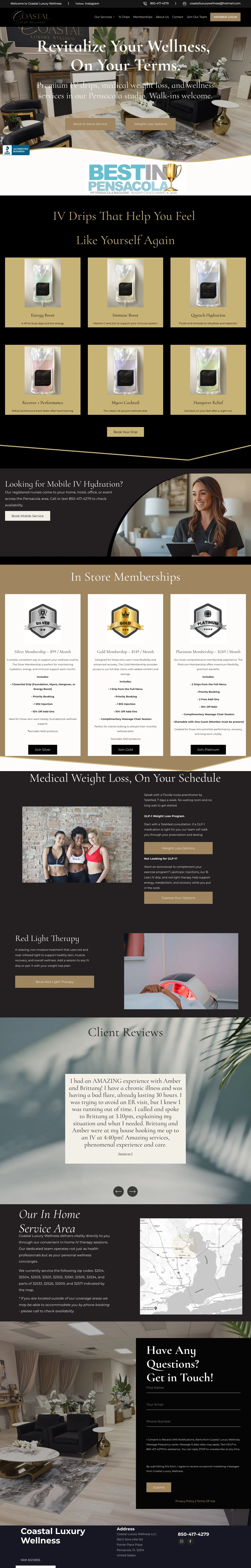 Coastal Luxury Wellness website, full home page