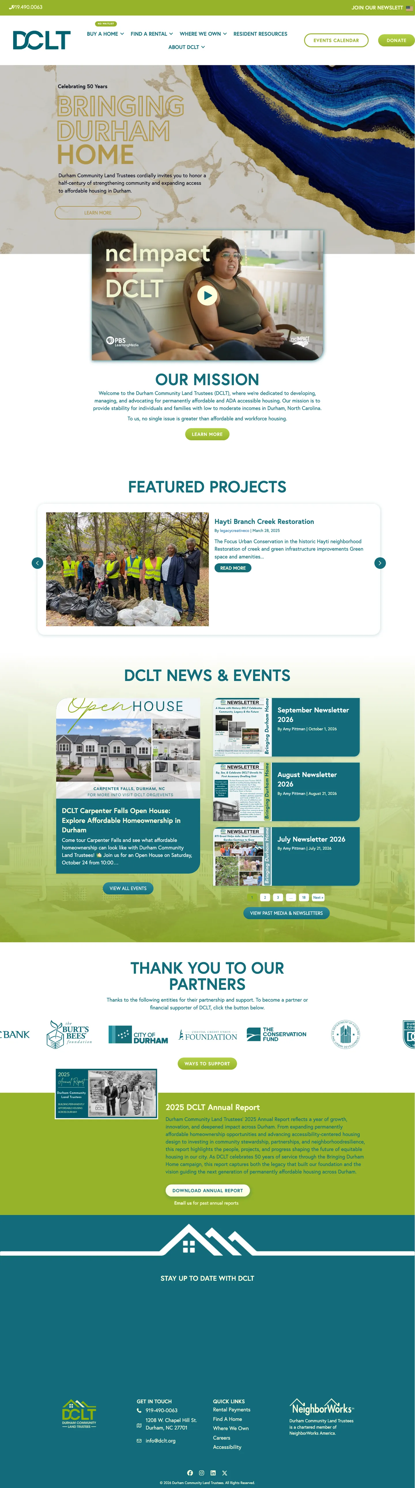 Durham Community Land Trustees website, full home page