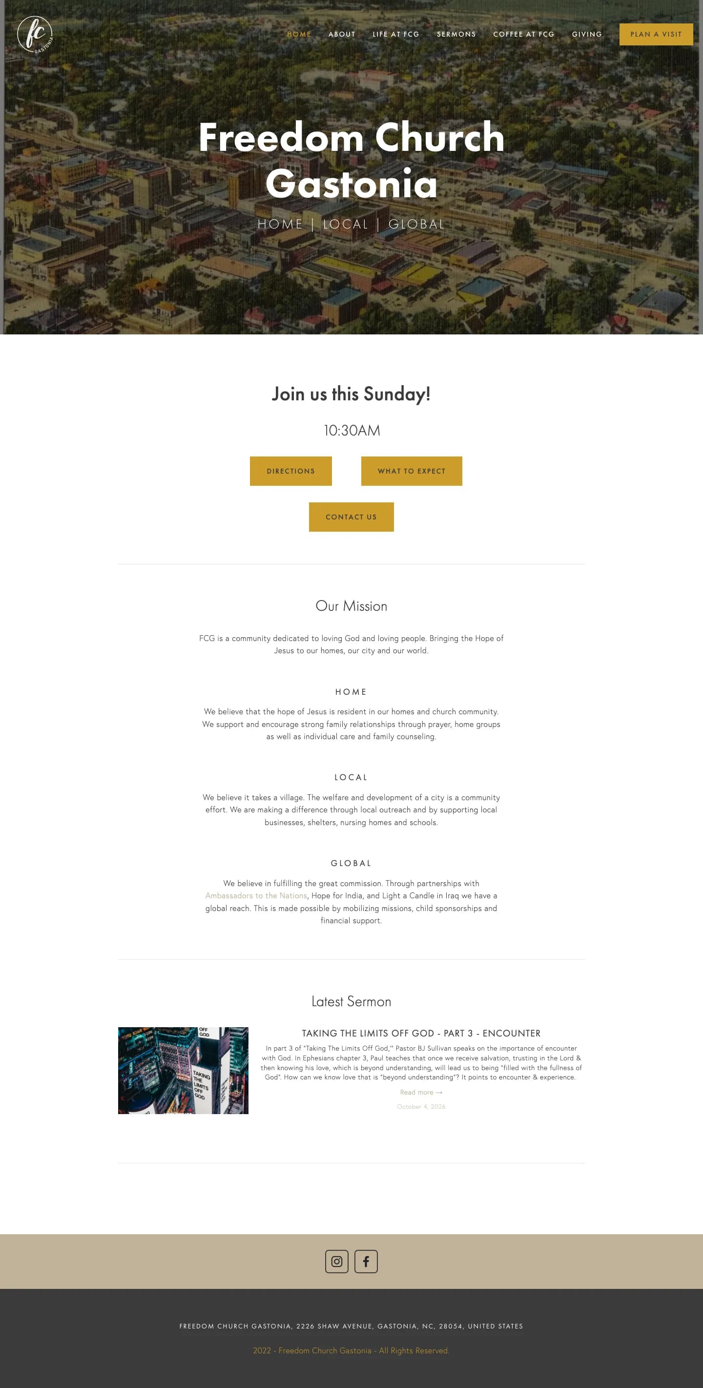 Freedom Church Gastonia website, full home page