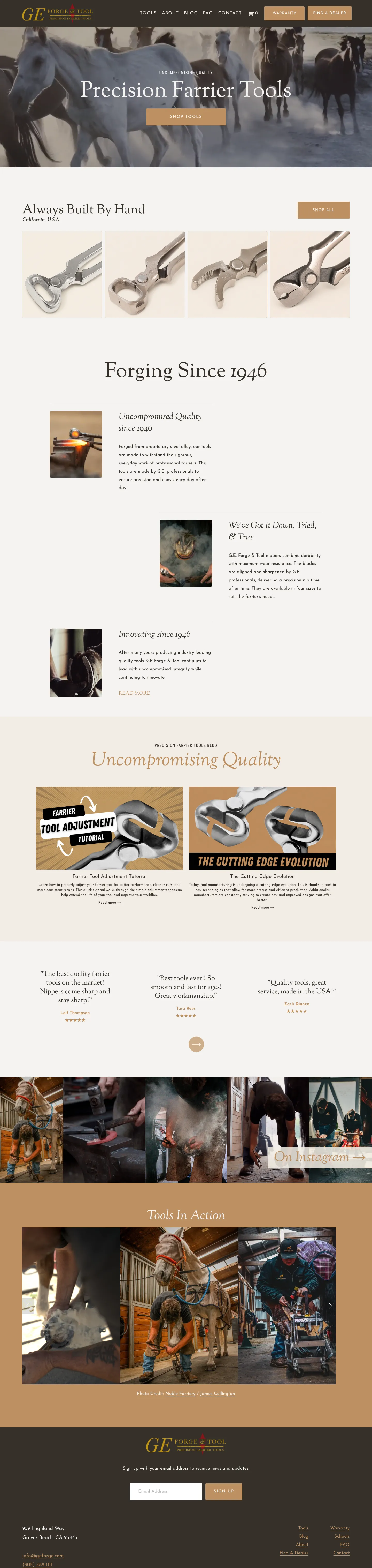 G.E. Forge & Tool website, full home page