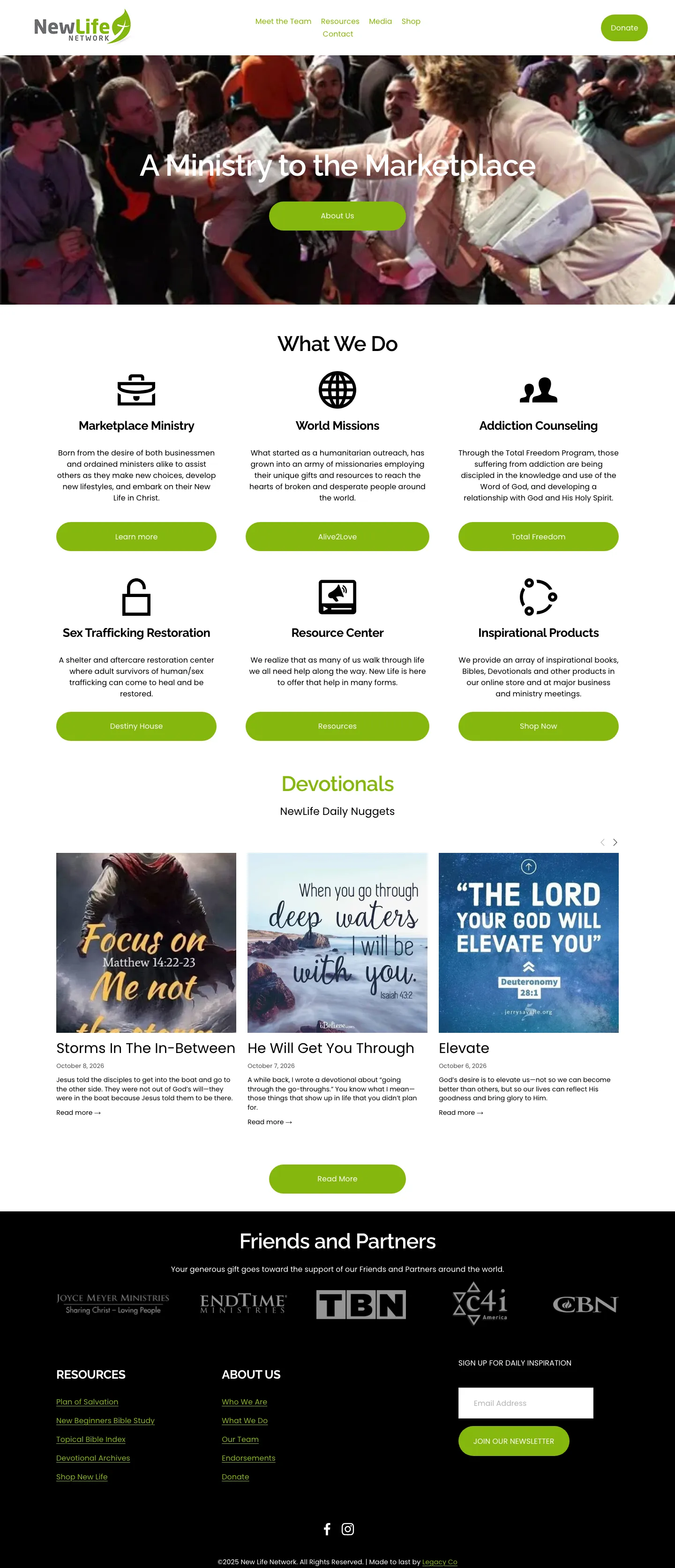 New Life Network website, full home page