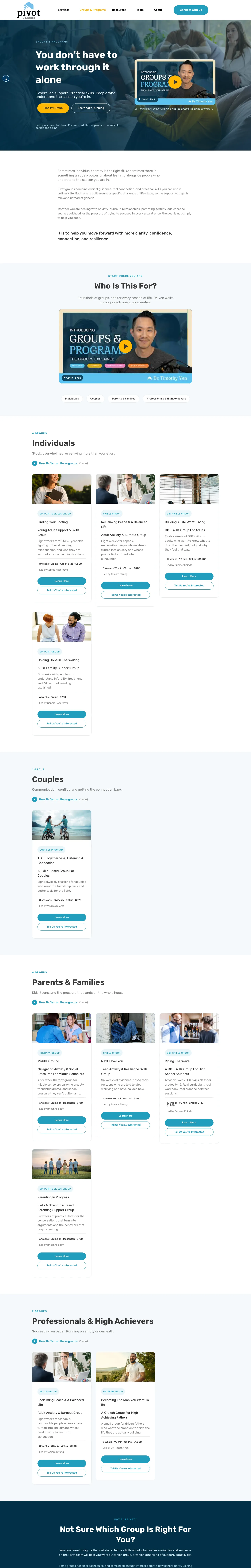 Pivot Counseling website, full home page