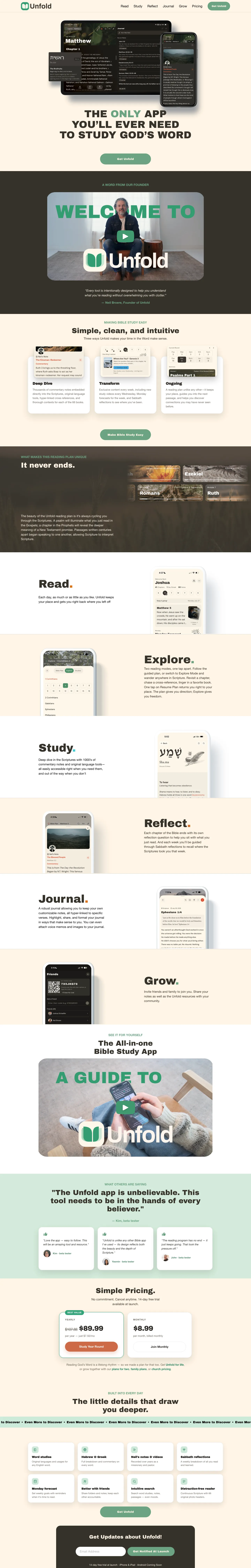 Unfold Bible website, full home page